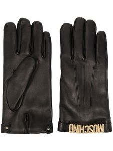 Moschino gants en cuir à plaque logo - Noir