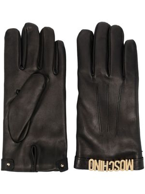 Moschino gants en cuir à plaque logo - Noir