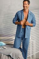 Robson satijnen pyjama met knopen blauw - thumbnail