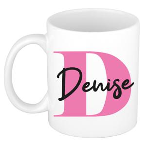 Naam mok Denise - roze - wit - keramiek - 300 ml - verjaardag/cadeau beker