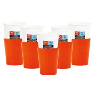 Feestbekers met hoesjes - 40x - oranje - papier - 250ml