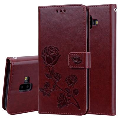 Rose reliëf horizontale Flip PU lederen case voor Samsung Galaxy J6 Plus met houder & kaartsleuven & portemonnee (bruin)