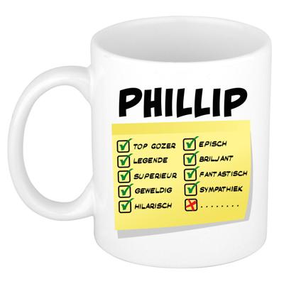 Naam mok Phillip - wit - top gozer - keramiek - 300 ml - cadeau collega beker Naam mok Phillip - wit - top gozer - keramiek - 300 ml - cadeau collega beker