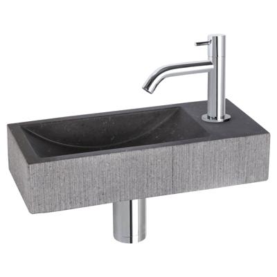 Differnz Ribble fonteinset bombai black - natuursteen - kraan gebogen - 38 x 18 x 8 cm - chroom