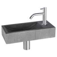Differnz Ribble fonteinset bombai black - natuursteen - kraan gebogen - 38 x 18 x 8 cm - chroom
