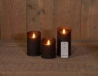 B.o. 3st kaars wax rustiek bewegende vlam 7.5x10/12.5/15cm zwart afstandsbediening 3x3aaa - Annas collection