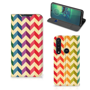 Motorola G8 Plus Hoesje met Magneet Zigzag Multi Color