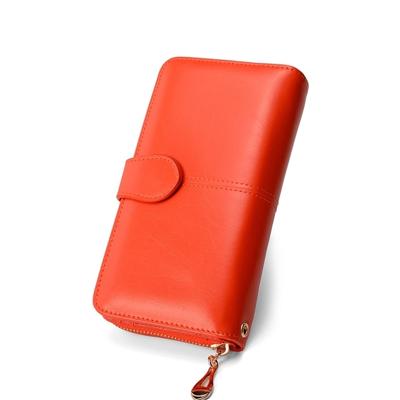 3 stuks multifunctionele rits vrouwen lederen portemonnee lange Trifold munt portemonnee kaarthouder koppeling (oranje)
