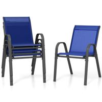Set van 4 Terrasstoelen Campingstoelen met Ademende Stof en Metalen Frame voor Gebruik Buitenshuis Ergonomische Fauteuils-Blauw