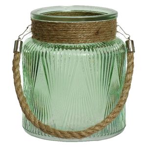 Windlicht/lantaarn met relief - glas - D14 x H16 cm - groen