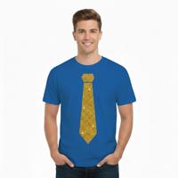 T-shirt met stropdas print goud - heren - blauw - feestelijke shirts - glitter - glamour