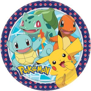 Kinderfeestje bordjes 22,8cm Pokemon 16 stuks tafeldecoratie - Feestbordjes