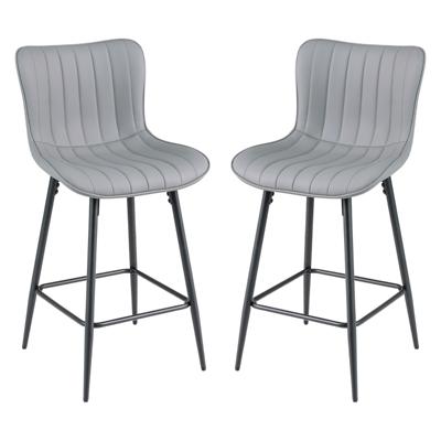 Set van 2 Barkrukken Hoge Keukenkruk met Ergonomische Rugleuning Gestoffeerde Zitting en Comfortabele Voetsteunen Zithoogte 63,5 cm