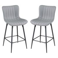 Set van 2 Barkrukken Hoge Keukenkruk met Ergonomische Rugleuning Gestoffeerde Zitting en Comfortabele Voetsteunen Zithoogte 63,5 cm