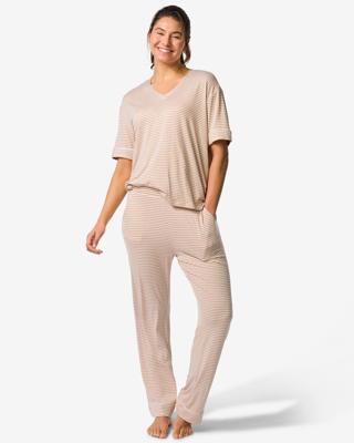HEMA Damespyjamabroek Bente straight fit strepen beige (beige)