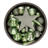 33x stuks kunststof kerstballen met piek 5-6-8 cm salie groen incl. haakjes   -