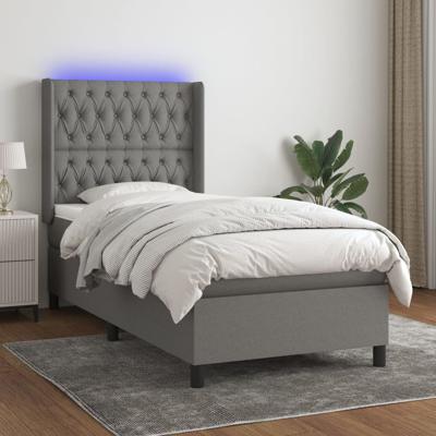 Boxspring met matras en LED stof donkergrijs 90x190 cm