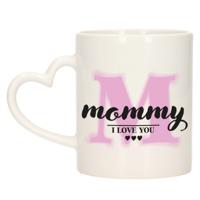 Cadeau koffie/thee mok voor mama - roze - hartjes oor - ik hou van jou - keramiek - Moederdag - thumbnail