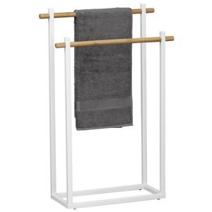 Handdoeken ophangrek/houder - badkamer - bamboe/metaal - 53 x 20 x 82 cm - wit