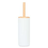 Toiletborstel/WC-borstel in houder - Malaga - wit - 38 cm - bamboe/kunststeen/RVS - thumbnail