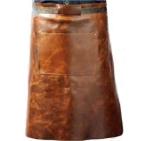 Vitello leren barbecue schort met zak 60 cm lang cognac Vitello leren barbecue schort met zak 60 cm lang cognac