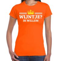 Koningsdag t-shirt voor dames - wijntje, ik willem - oranje - feestkleding - thumbnail