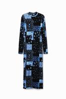 Geribde midi-jurk met bloemen - BLUE - M - thumbnail