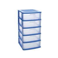 Ladeblok/bureau organizer met 5x lades blauw/transparant L40 x B39 x H81 cm