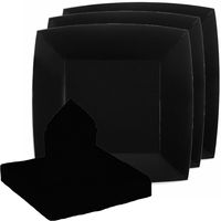 Santex servies set karton - 10x bordjes/25x servetten - zwart   - - thumbnail