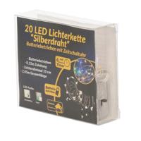 LED draadverlichting - zilver - 2 meter - met gekleurd licht - op batterijen - met timer