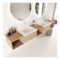 Mondiaz Bukla 240cm badmeubel met open module 40 L+M+R kleur washed oak 2 lades wastafel dubbel zonder kraangat kleur talc
