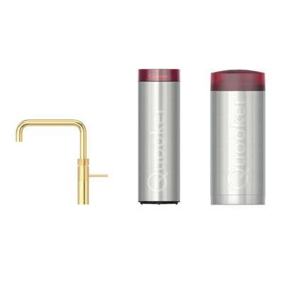 Quooker Fusion Square Keukenkraan Set - Kokend Warm- en Koud Water - Goud - met COMBI+ Reservoir & CUBE - Direct Gekoeld Bruisend Water