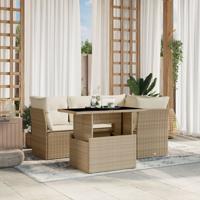 5-delige Loungeset met kussens poly rattan beige