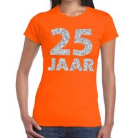 25 jaar zilver glitter verjaardag/jubileum shirt oranje dames