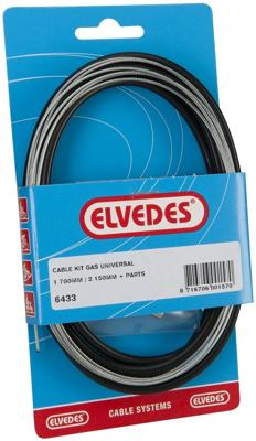 Elvedes gaskabel universeel 1700mm / 2250mm extra flexibel verzinkt zwart (op kaart)