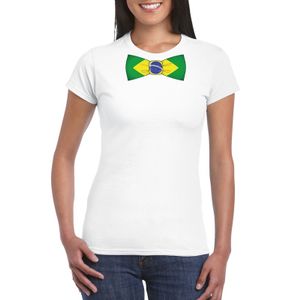 Wit t-shirt met Brazilie vlag strikje dames