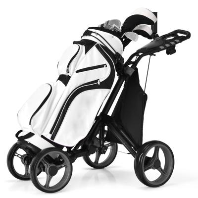 Golfkar Lichtgewicht Opvouwbare Golftrolley met 4 Wielen Golfkar met Waterdichte Tas en Voetrem Gratis Beker en Parapluhouder