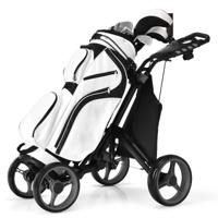Golfkar Lichtgewicht Opvouwbare Golftrolley met 4 Wielen Golfkar met Waterdichte Tas en Voetrem Gratis Beker en Parapluhouder
