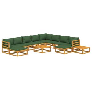 vidaXL 12-delige Loungeset met groene kussens massief hout