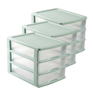 PlasticForte Ladeblok - Voordeelset van 3x stuks - groen - 3 lades - L35,5xB27xH26 - bureau organize