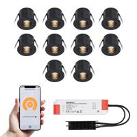 Set van 10 Betty Smart LED Mini Inbouwspots - Veranda spots - 12V 3W 140lm - Dimbaar - Wifi & Bluetooth - 2700K - IP44 waterdicht - Zwart