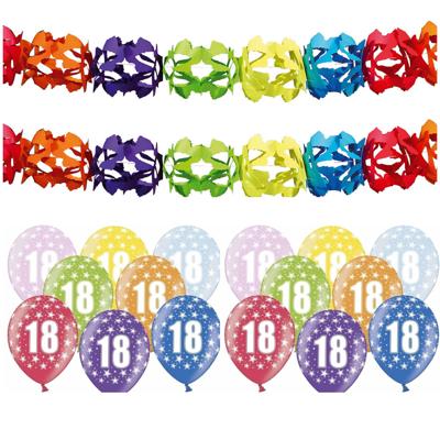 Partydeco 18 jaar feestartikelen pakket - 2x slingers en 12x ballonnen - verjaardag versiering