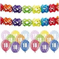 Partydeco 18 jaar feestartikelen pakket - 2x slingers en 12x ballonnen - verjaardag versiering Partydeco 18 jaar feestartikelen pakket - 2x slingers en 12x ballonnen - verjaardag versiering