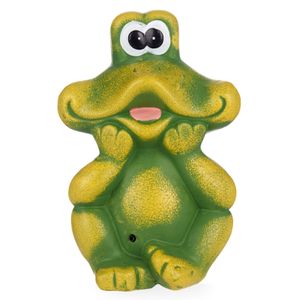 Tuinbeeld kikker - keramiek - H23 cm - groen mix kleuren - Lachende tuin dieren beeldjes