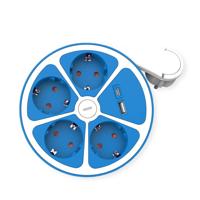 ROLINE 4-voudige stekkerdoos met schakelaar, rond, , USB-oplader A+C, blauw, 1,5 m - thumbnail