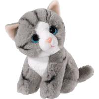 Pluche grijze kat/poes knuffel - 14 cm - speelgoed katten   - - thumbnail