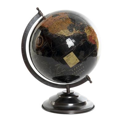 Items Wereldbol/globe - op voet - kunststof - zwart - home deco artikel - 20 x 30 cm