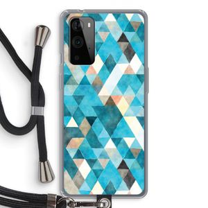 Gekleurde driehoekjes blauw: OnePlus 9 Pro Transparant Hoesje met koord