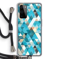 Gekleurde driehoekjes blauw: OnePlus 9 Pro Transparant Hoesje met koord