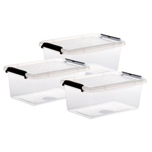5Five opberg kist met deksel - 3x - Clip Box - 4,5 liter - 29 x 20 x 12 cm - kunststof - transparant